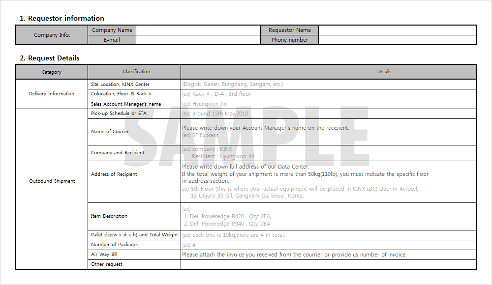 Inbound / Outbound Shipments Request Form