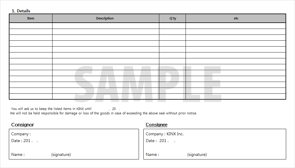 Item storage request Form